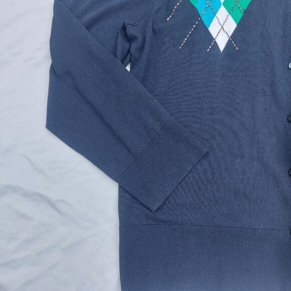 Lane Bryant Navy Blue Cardigan Sweater Size 18/20 3X Argyle Print Button Front - Picture 4 of 6